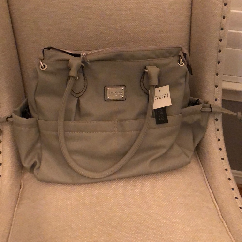 Jenna Kator grey crossbody baby Diaper Bag